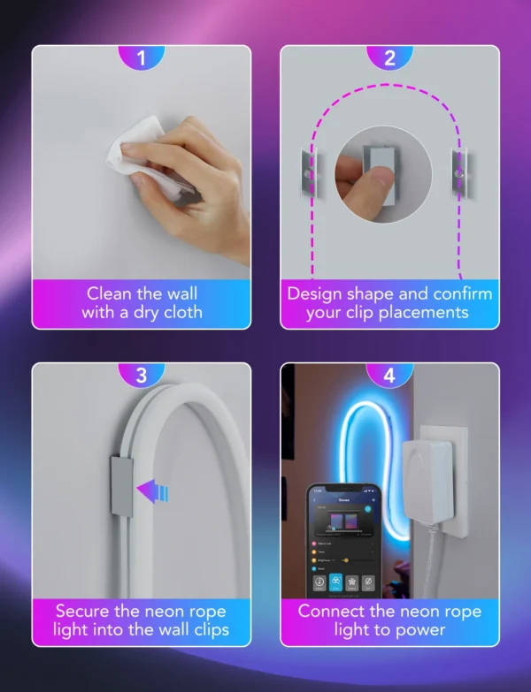 Banda LED Neon Govee H61A0 RGBIC, Inteligenta, Sincronizare Muzica, Wifi, 3m, IP67, Alexa , Google Asistant - imagine 4