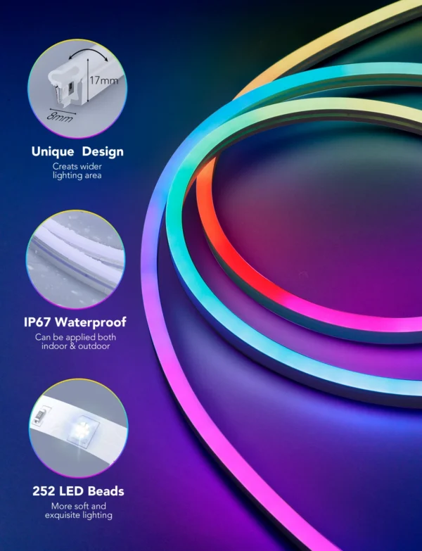 Banda LED Neon Govee H61A2 RGBIC, Inteligenta, Sincronizare Muzica, Wifi, 5m, Waterproof IP67, Alexa, Google Asistant - imagine 2