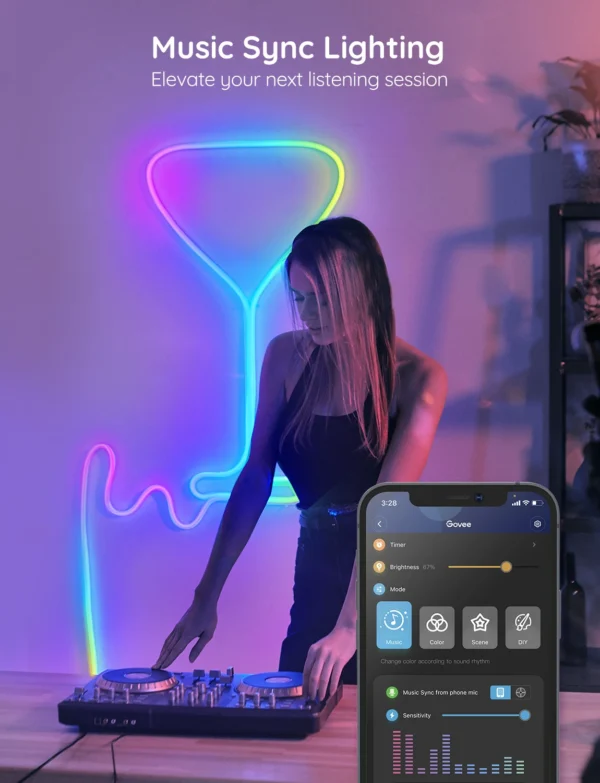 Banda LED Neon Govee H61A2 RGBIC, Inteligenta, Sincronizare Muzica, Wifi, 5m, Waterproof IP67, Alexa, Google Asistant - imagine 10