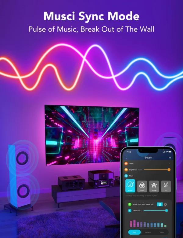 Banda LED Neon Govee H61A2 RGBIC, Inteligenta, Sincronizare Muzica, Wifi, 5m, Waterproof IP67, Alexa, Google Asistant - imagine 4