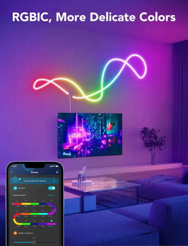 Banda LED Neon Govee H61A2 RGBIC, Inteligenta, Sincronizare Muzica, Wifi, 5m, Waterproof IP67, Alexa, Google Asistant - imagine 6