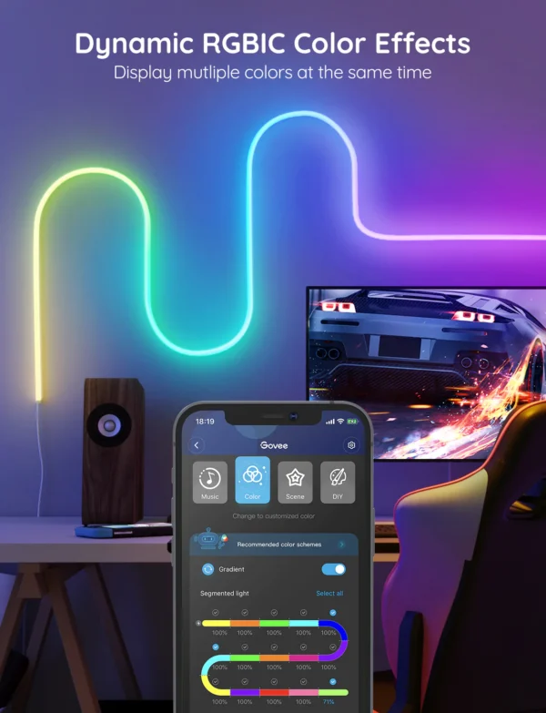 Banda LED Neon Govee H61A2 RGBIC, Inteligenta, Sincronizare Muzica, Wifi, 5m, Waterproof IP67, Alexa, Google Asistant - imagine 7