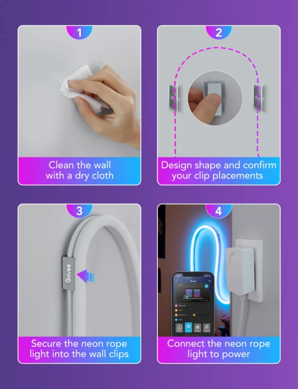 Banda LED Neon Govee H61A2 RGBIC, Inteligenta, Sincronizare Muzica, Wifi, 5m, Waterproof IP67, Alexa, Google Asistant - imagine 8