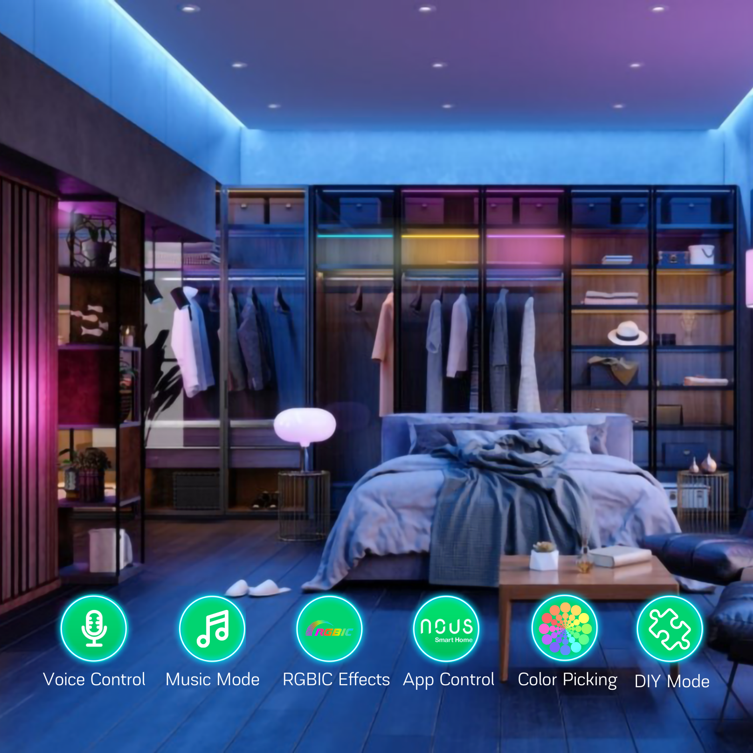 Banda LED Nous Wifi RGBIC F4 5m Smart Sincronizare Muzica Control Vocal 2