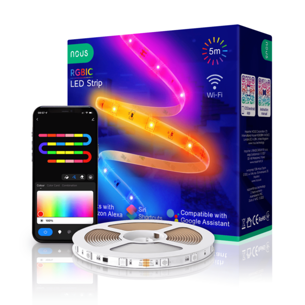 Banda LED Nous Wifi RGBIC F4, 5m, Smart, Sincronizare Muzica, Control Vocal - imagine 1