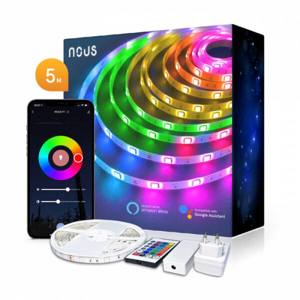 Banda LED Smart Nous WiFi, 5 metri, 24W, 16 mil de culori, Control APP - imagine 1