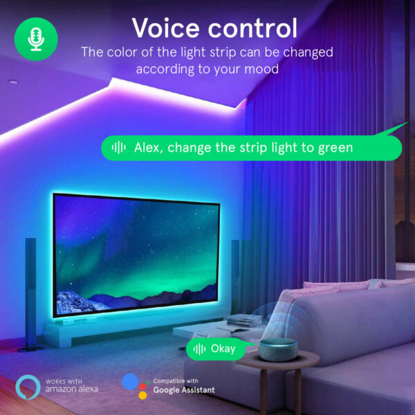 Banda LED Smart Nous WiFi, 5 metri, 24W, 16 mil de culori, Control APP - imagine 7