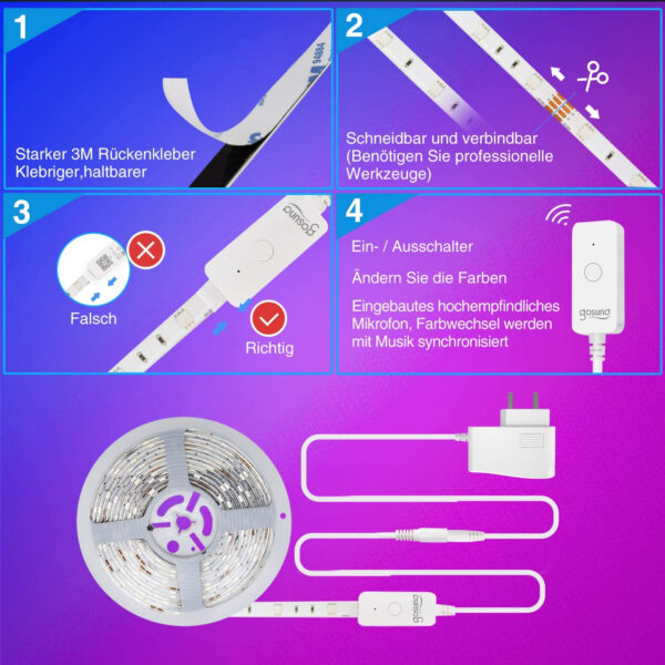 Banda LED Smart R Nous F2 WiFi, 10 metri, Control telecomanda si APP - imagine 3