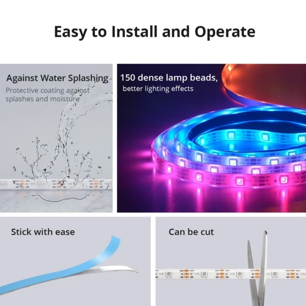 Banda LED Sonoff Wifi RGBIC L3-Pro, 5m, Smart, Bluetooth, Sincronizare Muzica, 30 LED/m, Alimentare USB - imagine 5