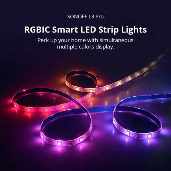Banda LED Sonoff Wifi RGBIC L3-Pro, 5m, Smart, Bluetooth, Sincronizare Muzica, 30 LED/m, Alimentare USB - imagine 6