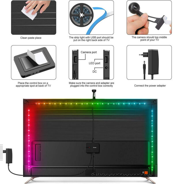 Banda LED TV Govee Immersion Wi-Fi TV RGBIC, Camera ColorSense 1080p HD, 3.8 m - imagine 11
