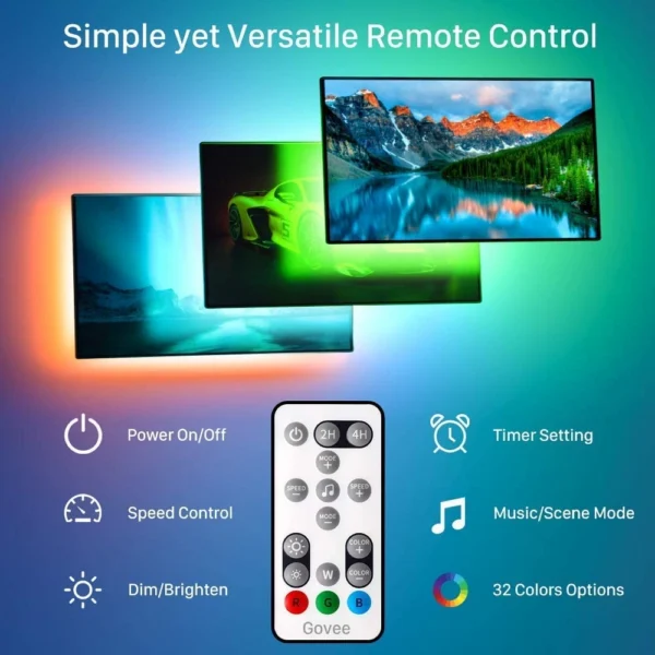 Banda LED TV RGB Govee H6183, USB, Telecomanda, 3 m, Sincronizare muzica, 10W, 46-60 inch - imagine 4
