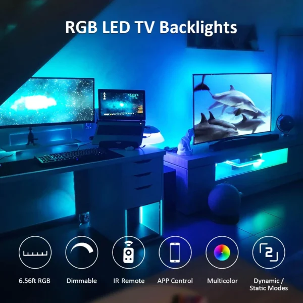 Banda LED TV RGB Ustellar, Smart, USB, Telecomanda, 2 m, LED 5050, 60 Leduri - imagine 2