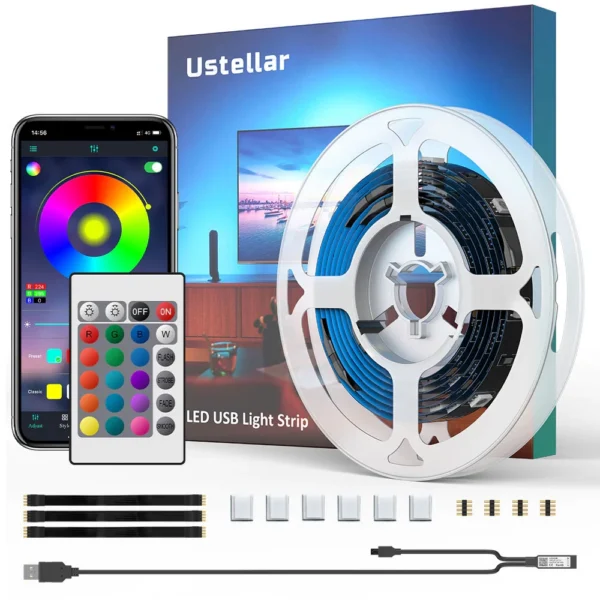 Banda LED TV RGB Ustellar, Smart, USB, Telecomanda, 2 m, LED 5050, 60 Leduri - imagine 1