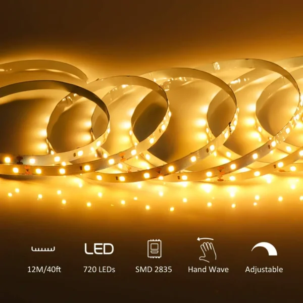 Banda LED Ustellar 12m, 720 Leduri, Senzor de miscare, Lumina alb calda, Dimmer, 3000K - imagine 3