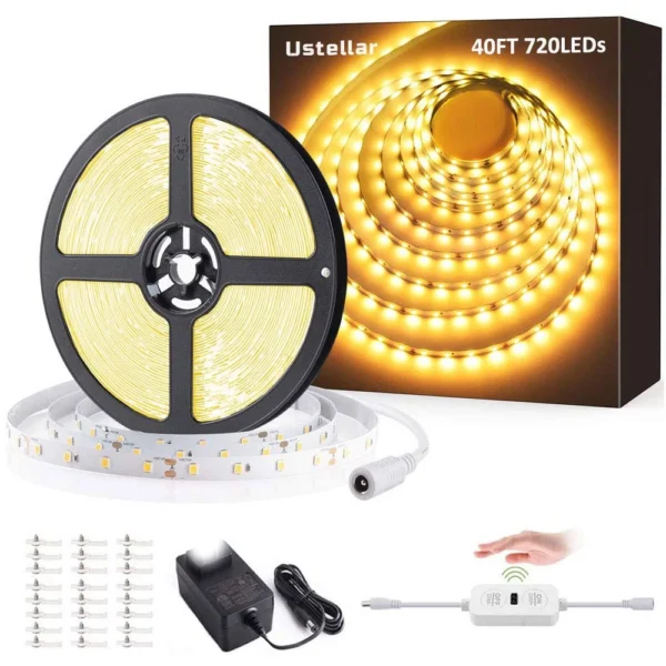 Banda LED Ustellar 12m, 720 Leduri, Senzor de miscare, Lumina alb calda, Dimmer, 3000K - imagine 1
