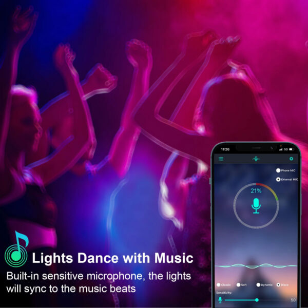 Banda LED Ustellar 20m RGB, Sincronizare Muzica, Bluetooth, Telecomanda - imagine 6