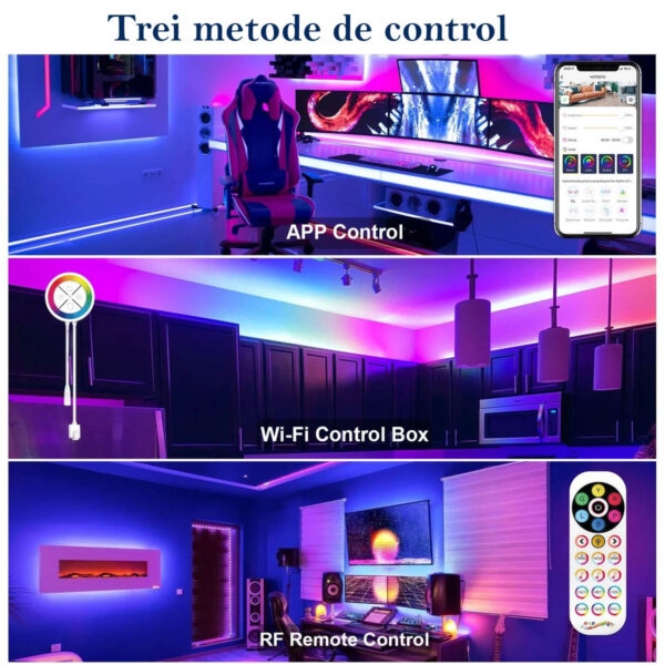 Banda LED Ustellar 6M RGBIC, Sincronizare Muzica, Smart, Wifi, Telecomanda, Alexa, Google Assistant - imagine 2