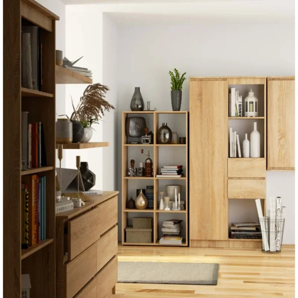 Biblioteca, placa laminata, 8 rafturi, stejar, 70.5x33x144 cm, Quad - imagine 5