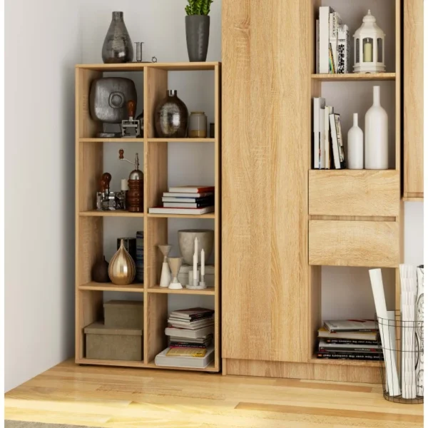 Biblioteca, placa laminata, 8 rafturi, stejar, 70.5x33x144 cm, Quad - imagine 4