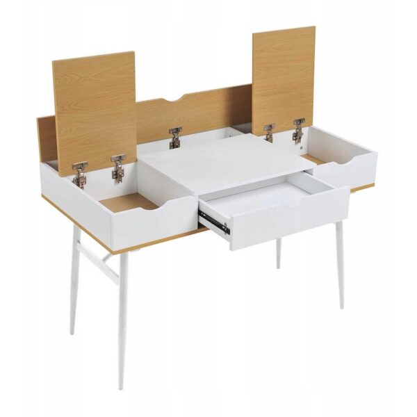 Birou calculator, Jumi, placa MDF, otel, cu sertar, compartimente interioare, alb si natur, 120x60x77 cm - imagine 2