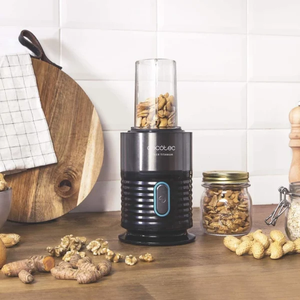 Blender Smoothie 2 in 1 Cecotec Power Titanium 650 FreshGo Inox, 650W, 2 recipiente portabile, 1 recipient rasnita - imagine 2