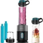 Blender Smoothie 2 in 1 Cecotec Power Titanium 650 FreshGo Inox, 650W, 2 recipiente portabile, 1 recipient rasnita