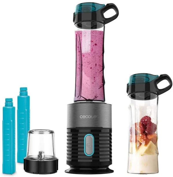 Blender Smoothie 2 in 1 Cecotec Power Titanium 650 FreshGo Inox, 650W, 2 recipiente portabile, 1 recipient rasnita - imagine 1