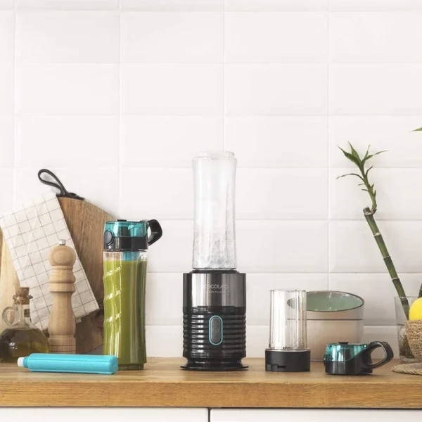 Blender Smoothie 2 in 1 Cecotec Power Titanium 650 FreshGo Inox, 650W, 2 recipiente portabile, 1 recipient rasnita - imagine 4