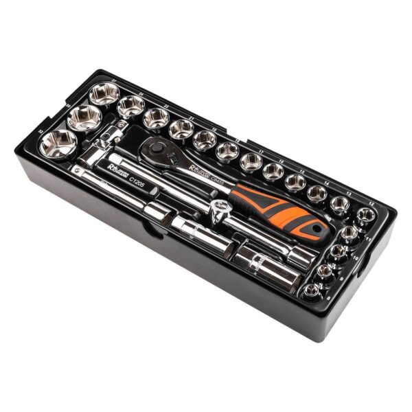Set capete tubulare scurte cu cheie, sertar TIP A (385x150 mm) pentru dulap mobil, 1/2", 8-32 mm, 25 elemente, RICHMANN EXCLUSIVE - imagine 3