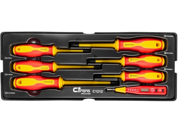 Set surubelnite izolate, late si cruce, cu creion de faza, sertar TIP A (385x150 mm) pentru dulap mobil, PH0-2, 3-5.5 mm, 60-125 mm, 7 elemente, RICHMANN EXCLUSIVE - imagine 6