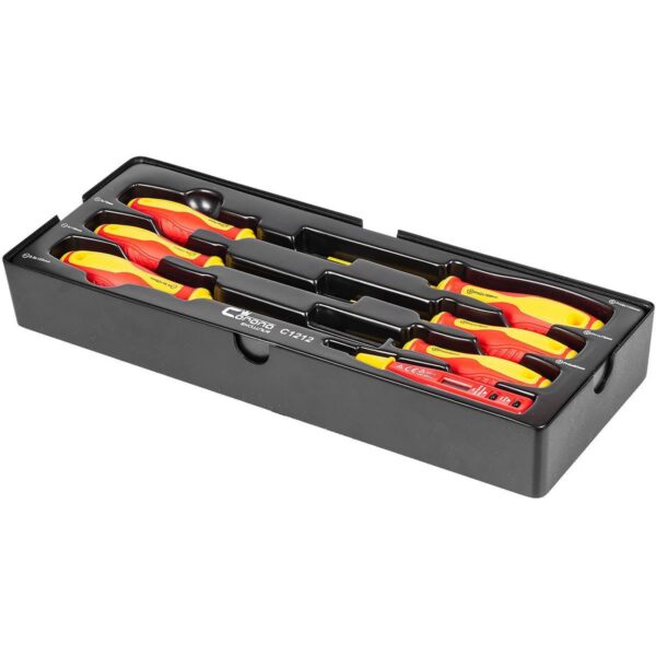 Set surubelnite izolate, late si cruce, cu creion de faza, sertar TIP A (385x150 mm) pentru dulap mobil, PH0-2, 3-5.5 mm, 60-125 mm, 7 elemente, RICHMANN EXCLUSIVE - imagine 2