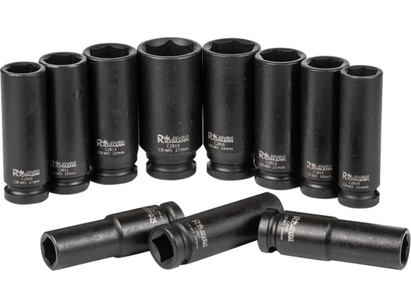 Set capete tubulare de impact lungi, sertar TIP A (385x150 mm) pentru dulap mobil, 13-27 mm, 1/2", 11 buc, Richmann exclusive - imagine 6