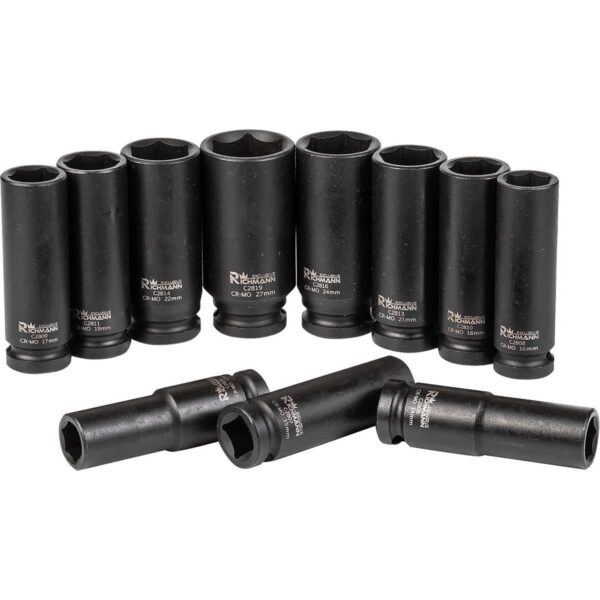 Set capete tubulare de impact lungi, sertar TIP A (385x150 mm) pentru dulap mobil, 13-27 mm, 1/2", 11 buc, Richmann exclusive - imagine 3