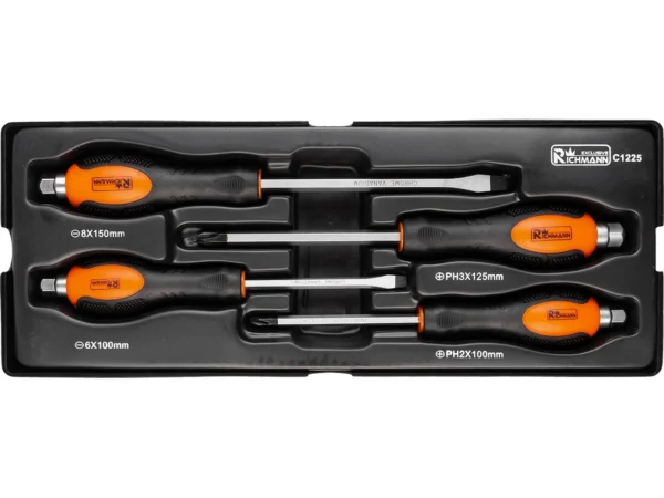 Set surubelnite de impact, late si cruce, sertar TIP A (385x150 mm) pentru dulap mobil, PH2-3, 6-8 mm, 125-150 mm, 4 buc, RICHMANN - imagine 8