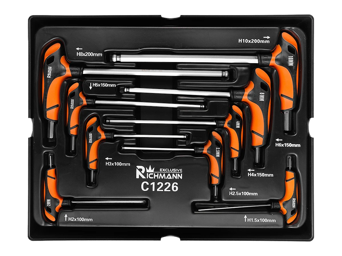 Set chei HEX cu maner TIP T, sertar TIP B (385x290 mm) pentru dulap mobil, 1.5-10 mm, 9 buc, RICHMANN EXCLUSIVE 1 Set chei HEX cu maner TIP T, sertar TIP B (385x290 mm) pentru dulap mobil, 1.5-10 mm, 9 buc, RICHMANN EXCLUSIVE
