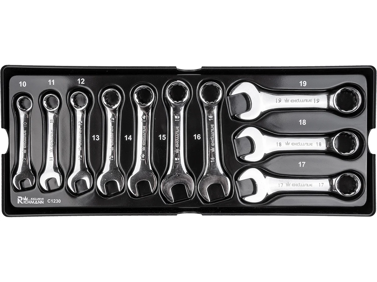 Set chei combinate scurte, sertar TIP A (385x150 mm) pentru dulap mobil, 10-19 mm, 10 buc, RICHMANN EXCLUSIVE 1 Set chei combinate scurte, sertar TIP A (385x150 mm) pentru dulap mobil, 10-19 mm, 10 buc, RICHMANN EXCLUSIVE