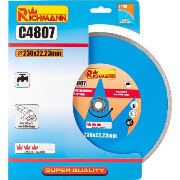 Disc diamantat, placi ceramice, taiere umeda, 230 mm/22.23 mm, Richmann - imagine 4