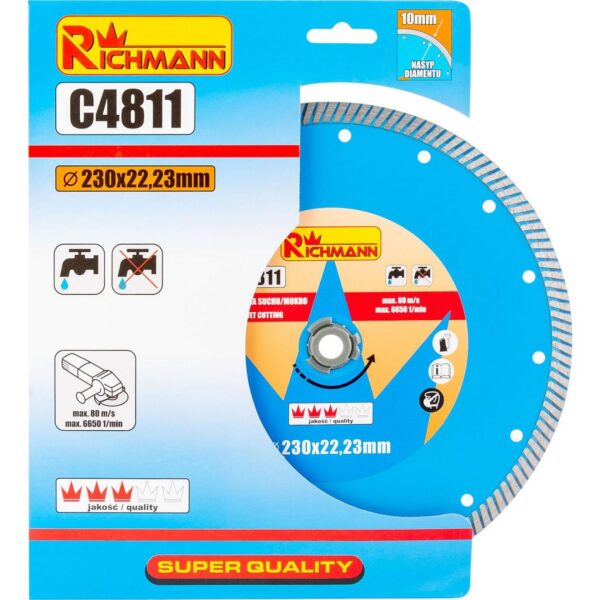 Disc diamantat turbo, beton, taiere umeda si uscata, 230 mm/22.23 mm, Richmann - imagine 4