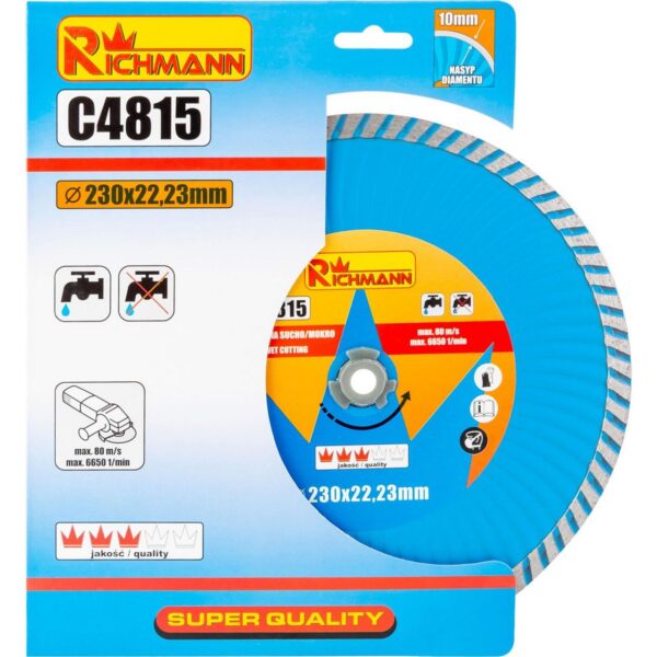 Disc diamantat turbo, beton, taiere umeda si uscata, 230 mm/22.23 mm, Richmann - imagine 4