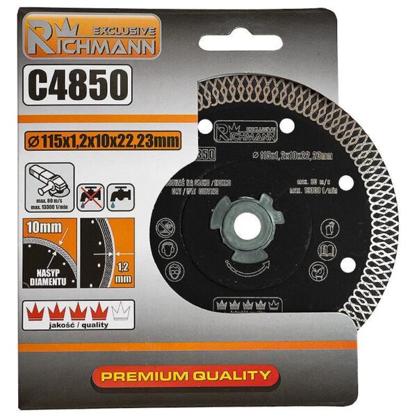 Disc diamantat turbo subtire, placi ceramice, taiere umeda si uscata, 115 mm/22.23 mm, Richmann Exclusive - imagine 5