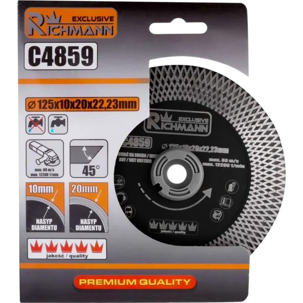 Disc diamantat turbo subtire, dublu segmentate, placi ceramice, taiere umeda si uscata, set 10 buc, 125x22.23x1.3 mm, Richmann Exclusive - imagine 2