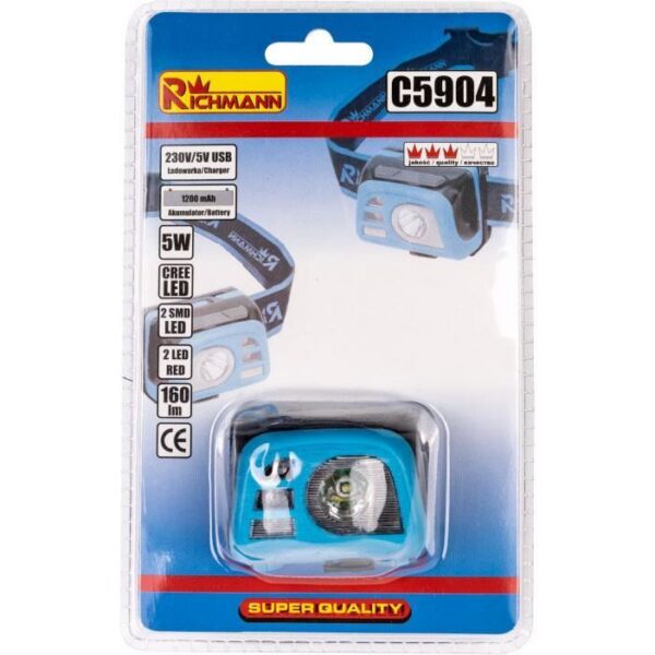 Lanterna de cap cu acumulator 5W, 5 x LED, Richmann - imagine 2