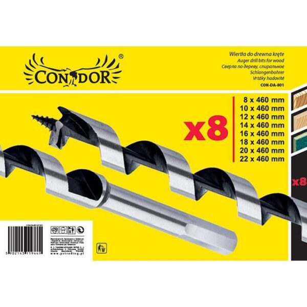 Burghie pentru lemn, tip Lewis, set 8 buc, 8-22x460 mm, Drel - imagine 2