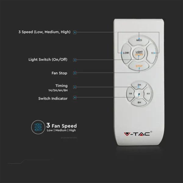 Candelabru cu ventilator 45W, LED 35W 3000lm, telecomanda, lumina rece-neutra-calda, Gri, V-TAC - imagine 2