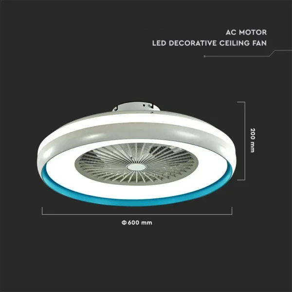 Candelabru cu ventilator 45W, LED 35W 3000lm, telecomanda, lumina rece-neutra-calda, Albastru, V-TAC - imagine 5
