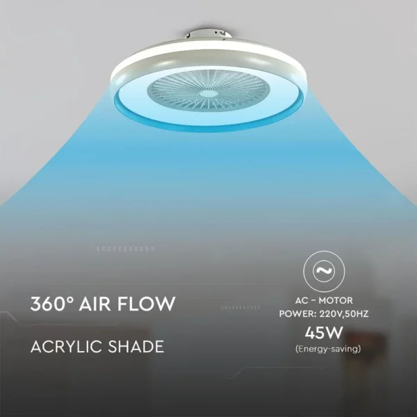 Candelabru cu ventilator 45W, LED 35W 3000lm, telecomanda, lumina rece-neutra-calda, Albastru, V-TAC - imagine 6