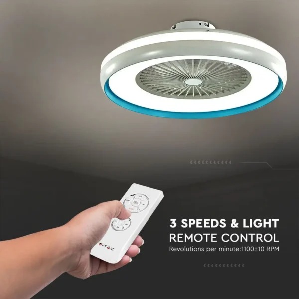 Candelabru cu ventilator 45W, LED 35W 3000lm, telecomanda, lumina rece-neutra-calda, Albastru, V-TAC - imagine 8