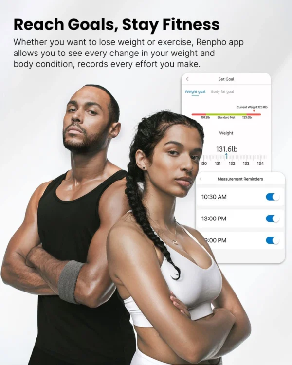 Cantar de baie Smart Renpho 26M, Maxim 180Kg, 13 masuratori, BMI, BMR IMC, Bluetooth, compatibil Fitbit, Apple Health, Google Fit - Alb - imagine 8