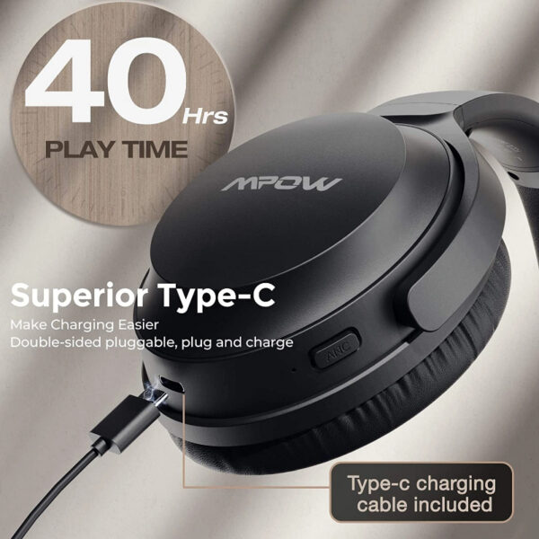 Casti audio Mpow H12 IPO, Active Noise Canceling, Bluetooth 5.0, USB-C, Bas puternic, Microfon CVC8.0, Autonomie 40 ore, True Wireless - imagine 5
